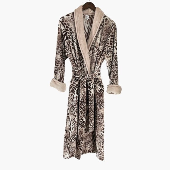 Natori Leopard Zebra Print Plush Long Robe Size XL - Picture 1 of 5